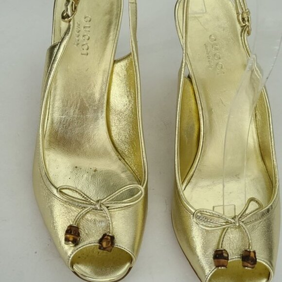 NEW Gucci Metallic Gold Leather Heels Pumps - Picture 4 of 5